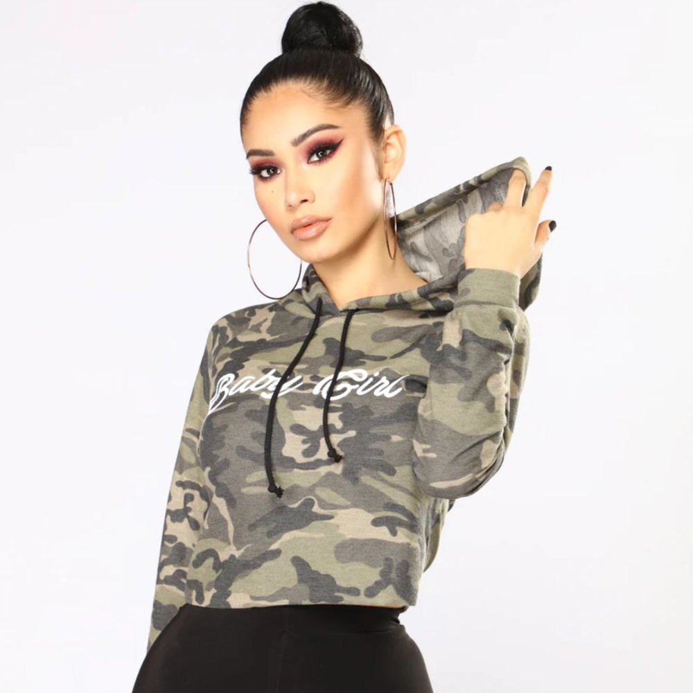 Fashion Nova Camo Cropped Hoodie